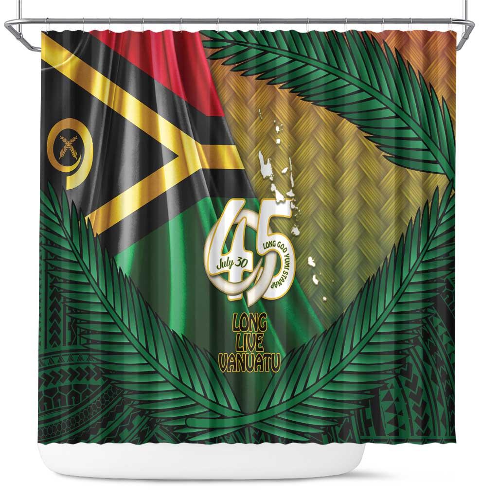 Long Live Vanuatu Independence Day Shower Curtain 45th Anniversary Woven Pattern - Polynesian Pride