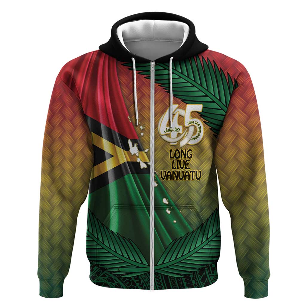 Personalised Long Live Vanuatu Independence Day Zip Hoodie 45th Anniversary Woven Pattern - Polynesian Pride