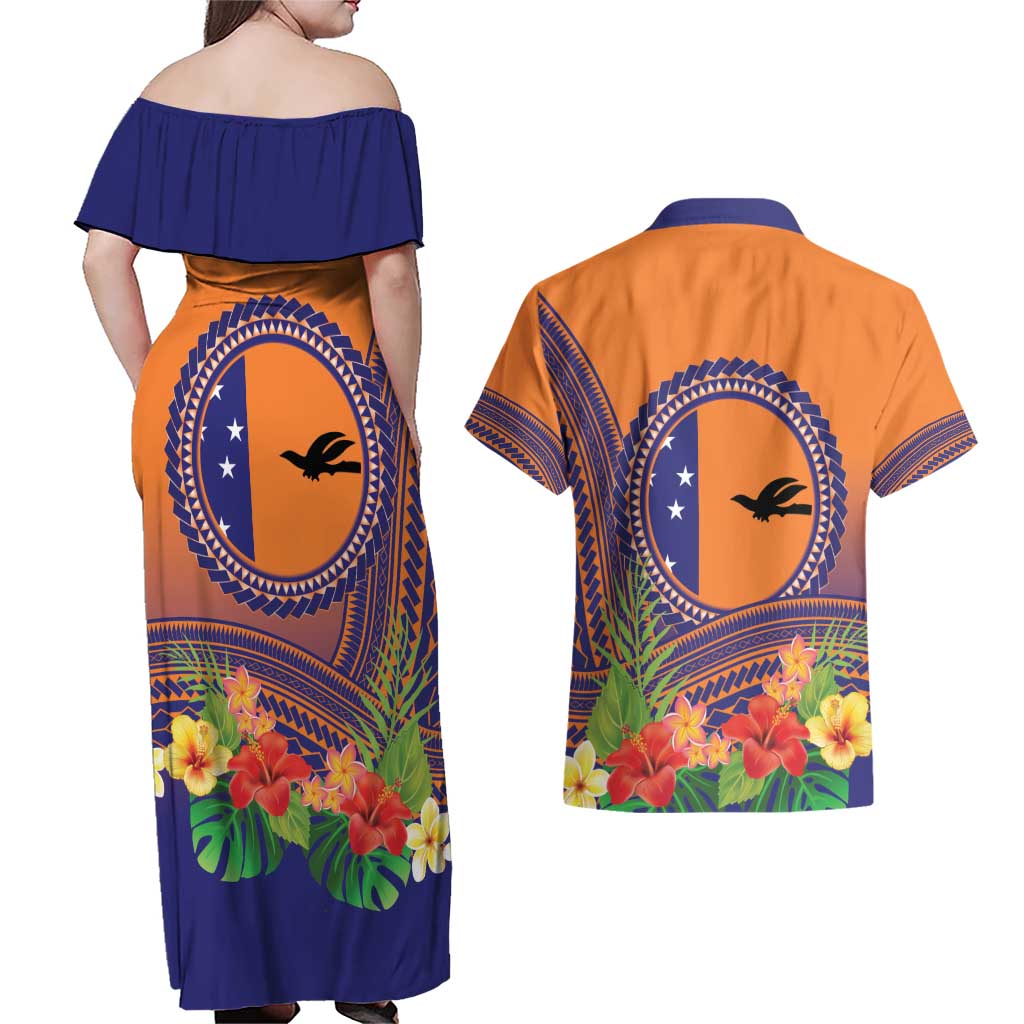 PNG New Ireland Province Couples Matching Off Shoulder Maxi Dress and Hawaiian Shirt Niu Ailan Necklace Polynesian Tattoo - Polynesian Pride