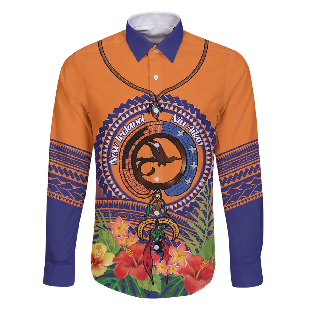 PNG New Ireland Province Family Matching Off The Shoulder Long Sleeve Dress and Hawaiian Shirt Niu Ailan Necklace Polynesian Tattoo - Polynesian Pride