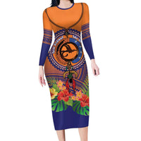 PNG New Ireland Province Long Sleeve Bodycon Dress Niu Ailan Necklace Polynesian Tattoo - Polynesian Pride
