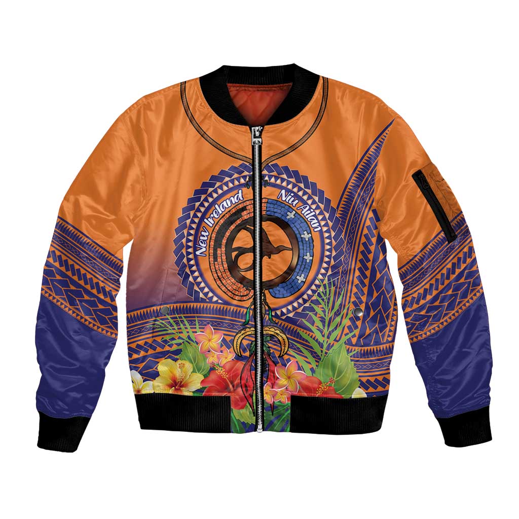 PNG New Ireland Province Sleeve Zip Bomber Jacket Niu Ailan Necklace Polynesian Tattoo - Polynesian Pride