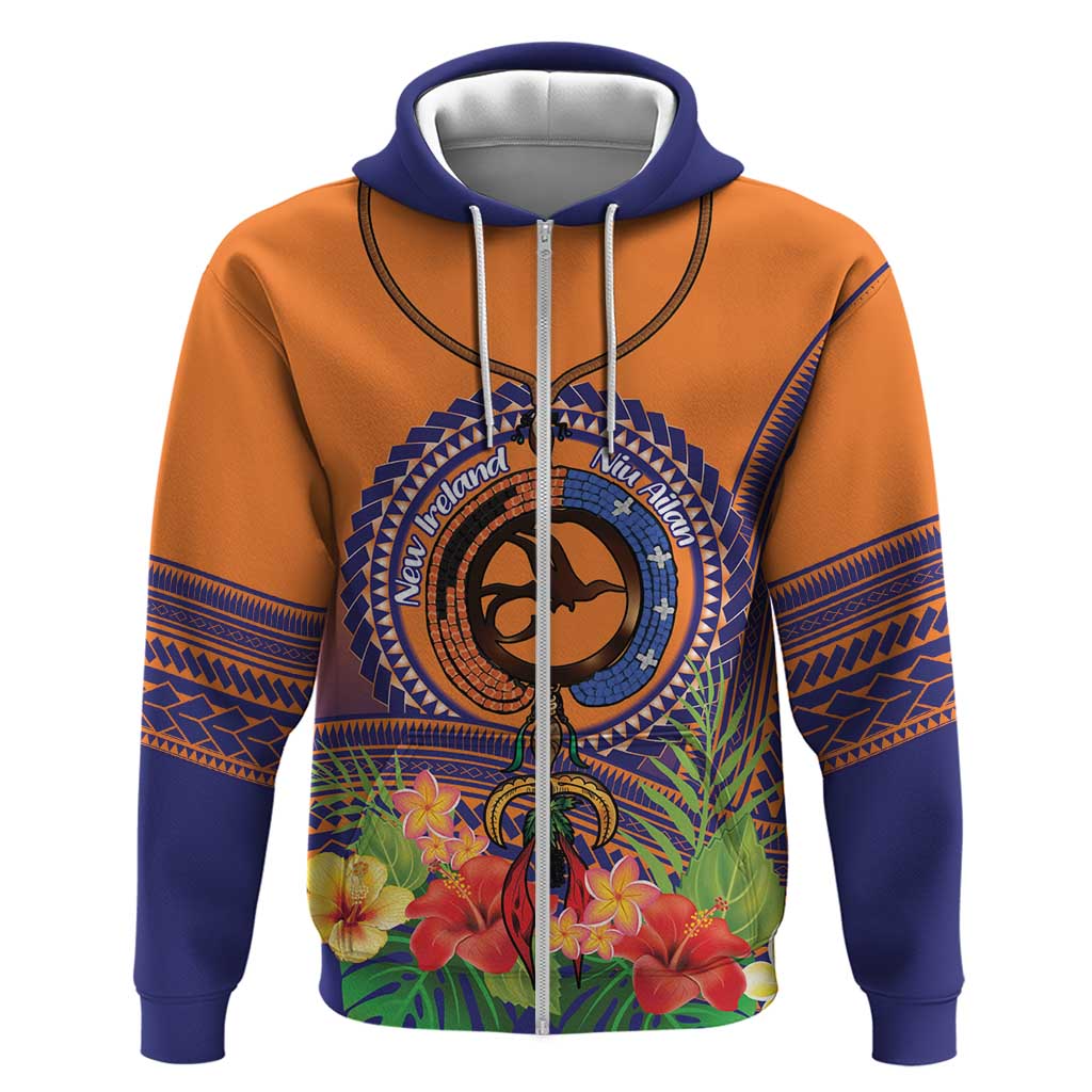 PNG New Ireland Province Zip Hoodie Niu Ailan Necklace Polynesian Tattoo - Polynesian Pride