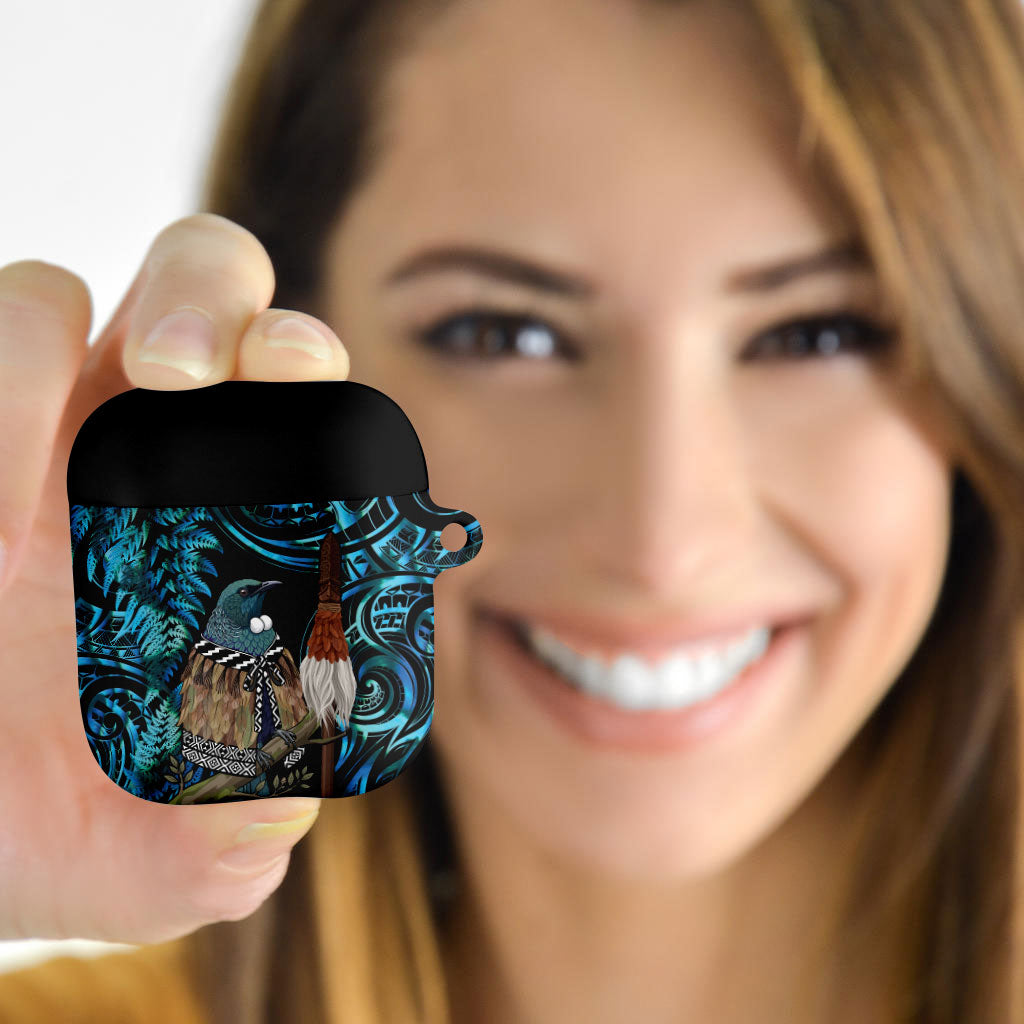 New Zealand Tui Bird Taiaha AirPods Case Maori Weapon Paua Shell Mix Silver Fern LT14 - Polynesian Pride
