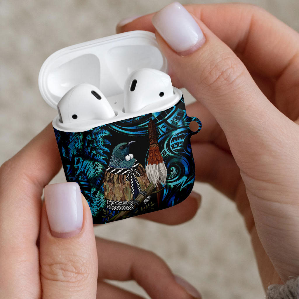New Zealand Tui Bird Taiaha AirPods Case Maori Weapon Paua Shell Mix Silver Fern LT14 - Polynesian Pride