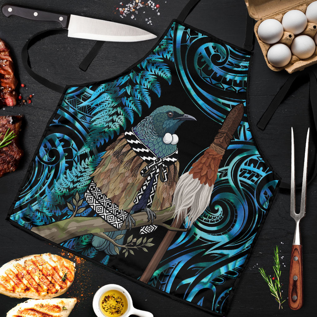 New Zealand Tui Bird Taiaha Apron Maori Weapon Paua Shell Mix Silver Fern LT14 Turquoise - Polynesian Pride