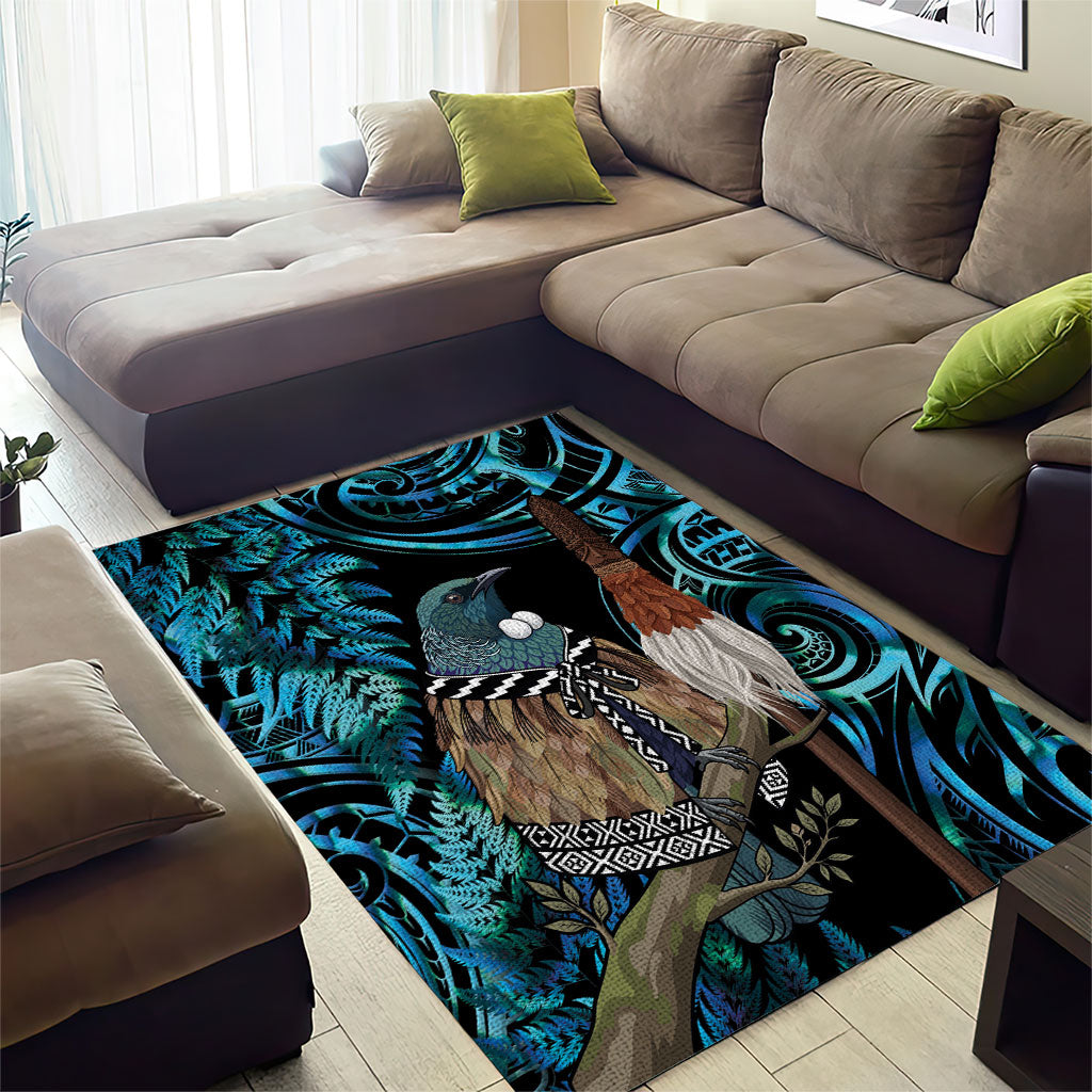 New Zealand Tui Bird Taiaha Area Rug Maori Weapon Paua Shell Mix Silver Fern LT14 - Polynesian Pride