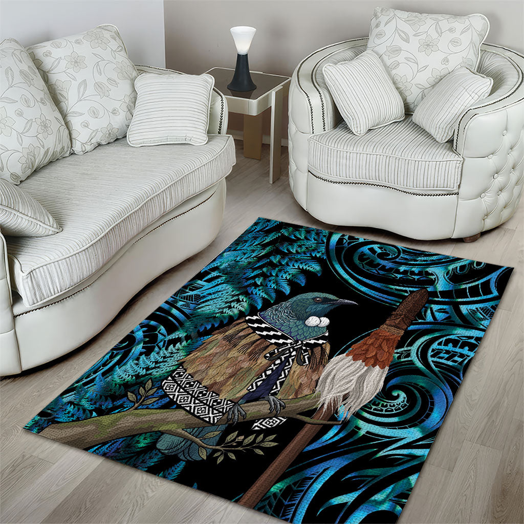 New Zealand Tui Bird Taiaha Area Rug Maori Weapon Paua Shell Mix Silver Fern LT14 - Polynesian Pride