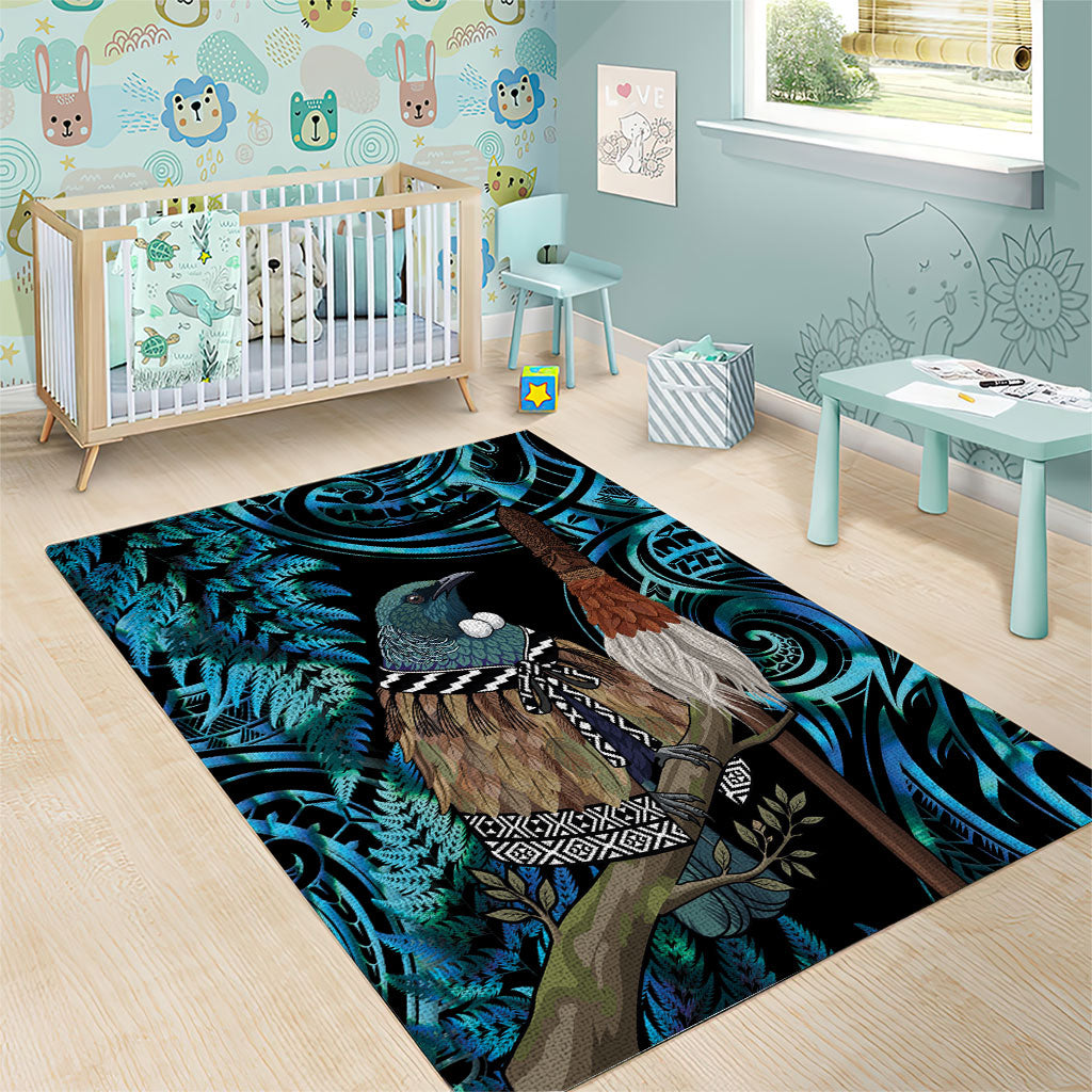 New Zealand Tui Bird Taiaha Area Rug Maori Weapon Paua Shell Mix Silver Fern LT14 - Polynesian Pride