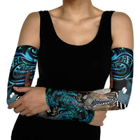 New Zealand Tui Bird Taiaha Arm Sleeves Maori Weapon Paua Shell Mix Silver Fern LT14 - Polynesian Pride
