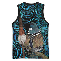 New Zealand Tui Bird Taiaha Basketball Jersey Maori Weapon Paua Shell Mix Silver Fern LT14 - Polynesian Pride