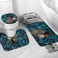 New Zealand Tui Bird Taiaha Bathroom Set Maori Weapon Paua Shell Mix Silver Fern LT14 Mat Set Only (3 pcs) One Size Turquoise - Polynesian Pride