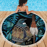 New Zealand Tui Bird Taiaha Beach Blanket Maori Weapon Paua Shell Mix Silver Fern LT14 - Polynesian Pride