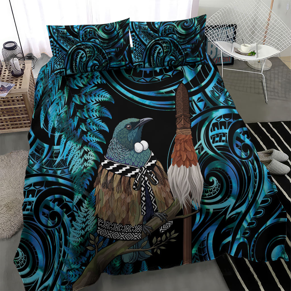 New Zealand Tui Bird Taiaha Bedding Set Maori Weapon Paua Shell Mix Silver Fern LT14 - Polynesian Pride