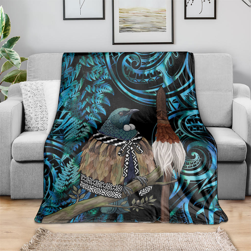 New Zealand Tui Bird Taiaha Blanket Maori Weapon Paua Shell Mix Silver Fern LT14 - Polynesian Pride