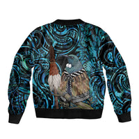 New Zealand Tui Bird Taiaha Bomber Jacket Maori Weapon Paua Shell Mix Silver Fern LT14 - Polynesian Pride