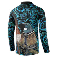 New Zealand Tui Bird Taiaha Button Sweatshirt Maori Weapon Paua Shell Mix Silver Fern LT14 - Polynesian Pride