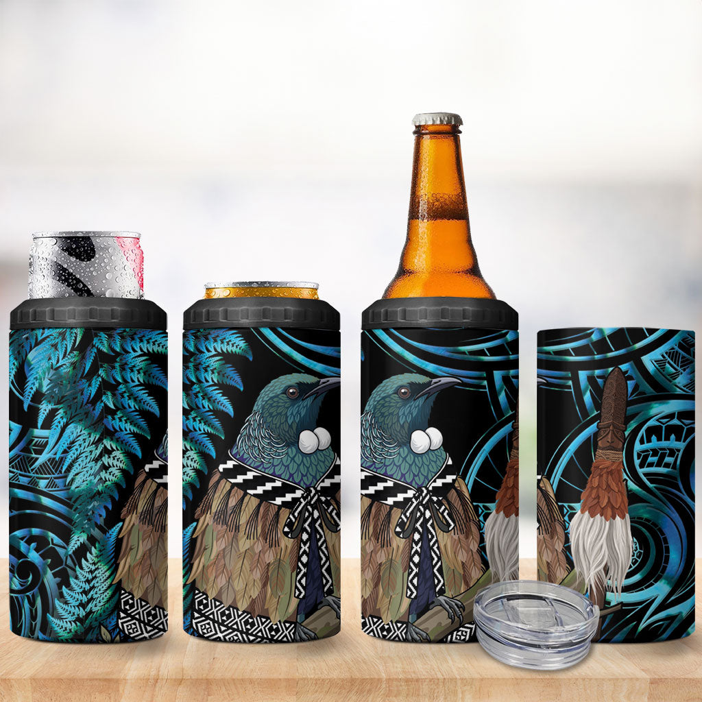 New Zealand Tui Bird Taiaha 4 in 1 Can Cooler Tumbler Maori Weapon Paua Shell Mix Silver Fern LT14 - Polynesian Pride