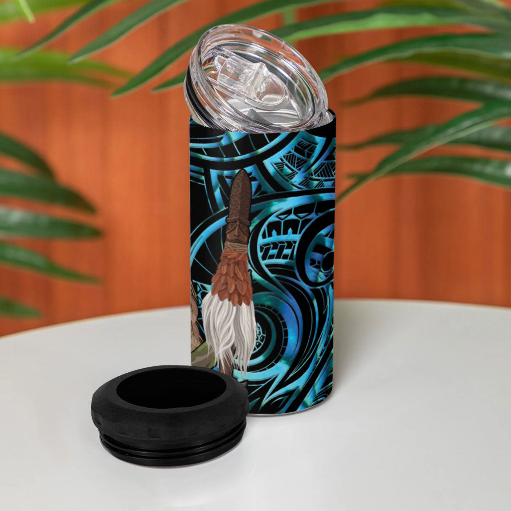 New Zealand Tui Bird Taiaha 4 in 1 Can Cooler Tumbler Maori Weapon Paua Shell Mix Silver Fern LT14 - Polynesian Pride