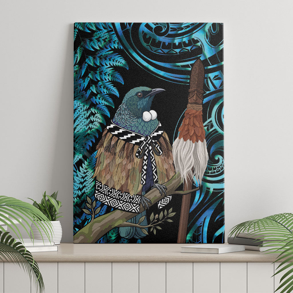 New Zealand Tui Bird Taiaha Canvas Wall Art Maori Weapon Paua Shell Mix Silver Fern LT14 - Polynesian Pride