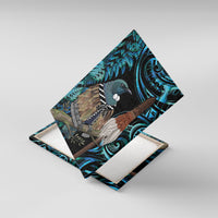 New Zealand Tui Bird Taiaha Canvas Wall Art Maori Weapon Paua Shell Mix Silver Fern LT14 With Frame Turquoise - Polynesian Pride
