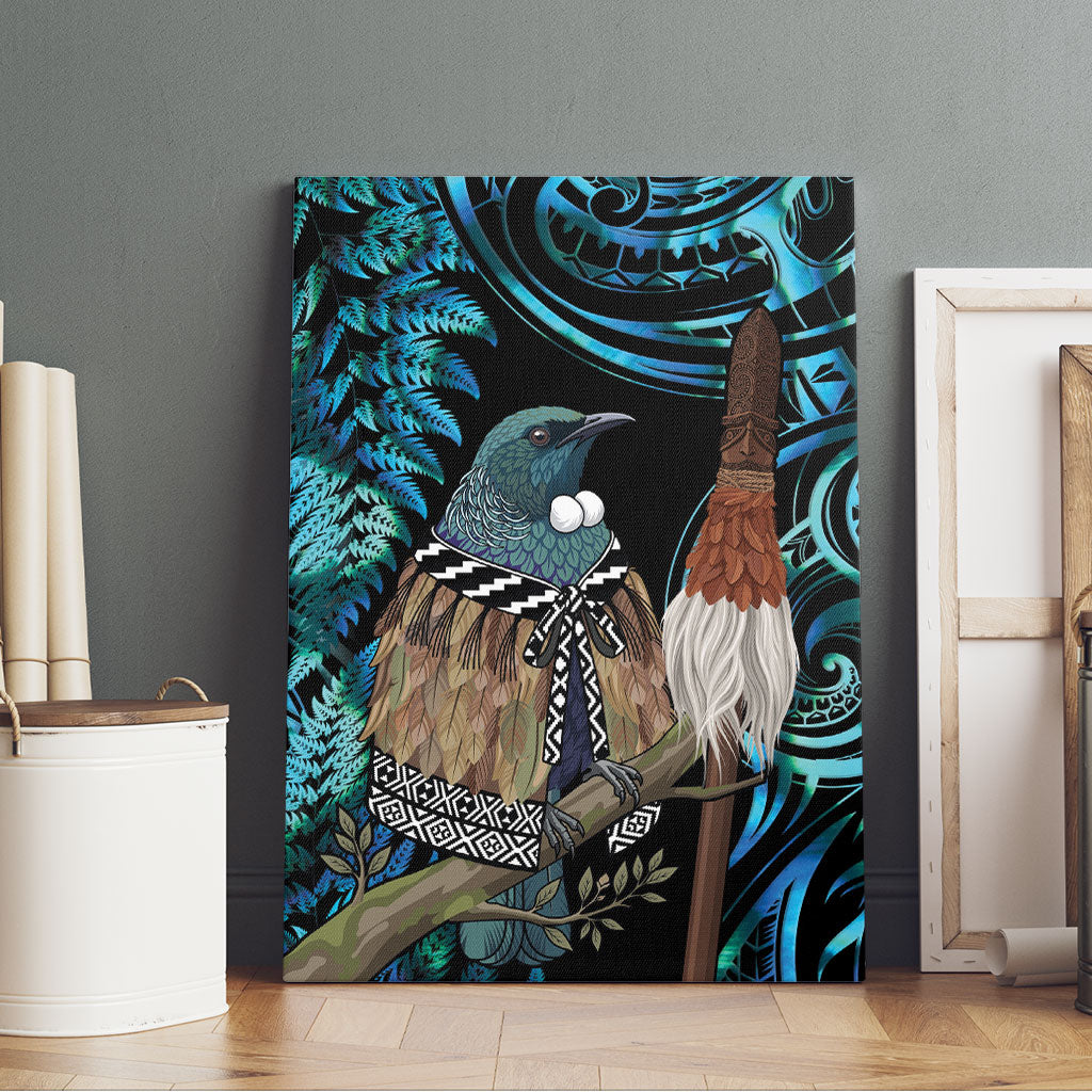 New Zealand Tui Bird Taiaha Canvas Wall Art Maori Weapon Paua Shell Mix Silver Fern LT14 - Polynesian Pride