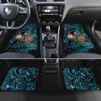 New Zealand Tui Bird Taiaha Car Mats Maori Weapon Paua Shell Mix Silver Fern LT14 Set 4pcs Turquoise - Polynesian Pride