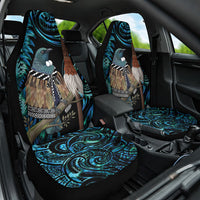 New Zealand Tui Bird Taiaha Car Seat Cover Maori Weapon Paua Shell Mix Silver Fern LT14 One Size Turquoise - Polynesian Pride