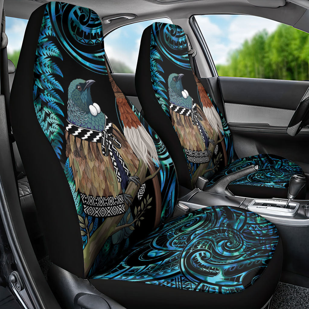 New Zealand Tui Bird Taiaha Car Seat Cover Maori Weapon Paua Shell Mix Silver Fern LT14 - Polynesian Pride