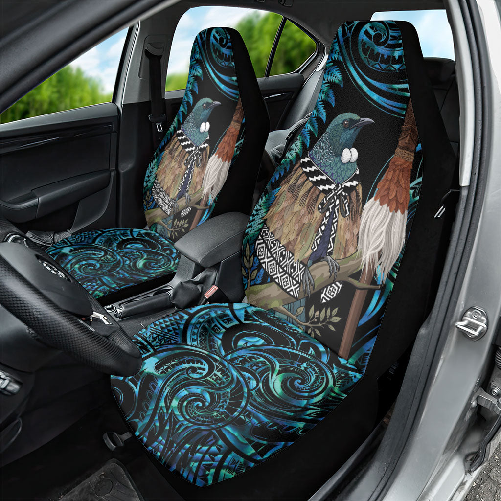 New Zealand Tui Bird Taiaha Car Seat Cover Maori Weapon Paua Shell Mix Silver Fern LT14 - Polynesian Pride