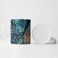 New Zealand Tui Bird Taiaha Ceramic Mug Maori Weapon Paua Shell Mix Silver Fern LT14 - Polynesian Pride