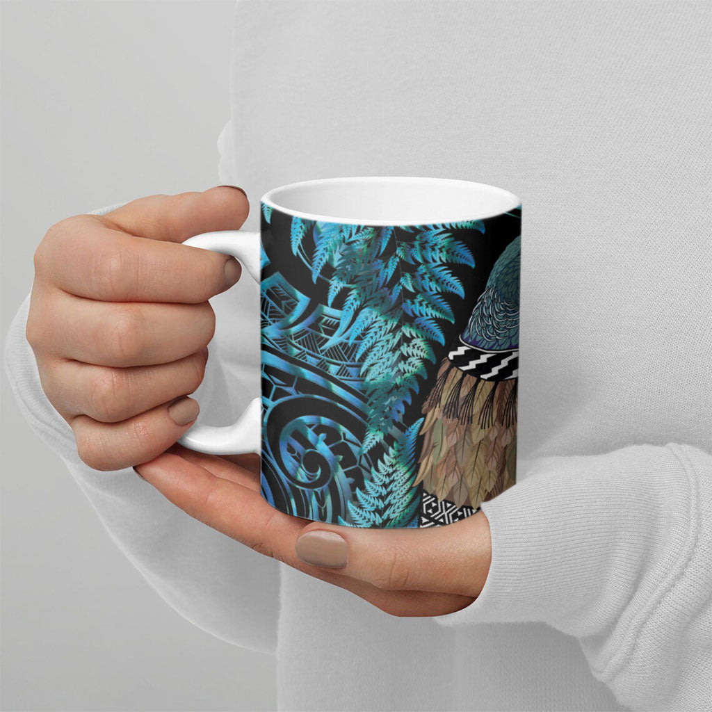 New Zealand Tui Bird Taiaha Ceramic Mug Maori Weapon Paua Shell Mix Silver Fern LT14 - Polynesian Pride