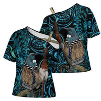 New Zealand Tui Bird Taiaha Cross Shoulder Shirt Maori Weapon Paua Shell Mix Silver Fern LT14 - Polynesian Pride