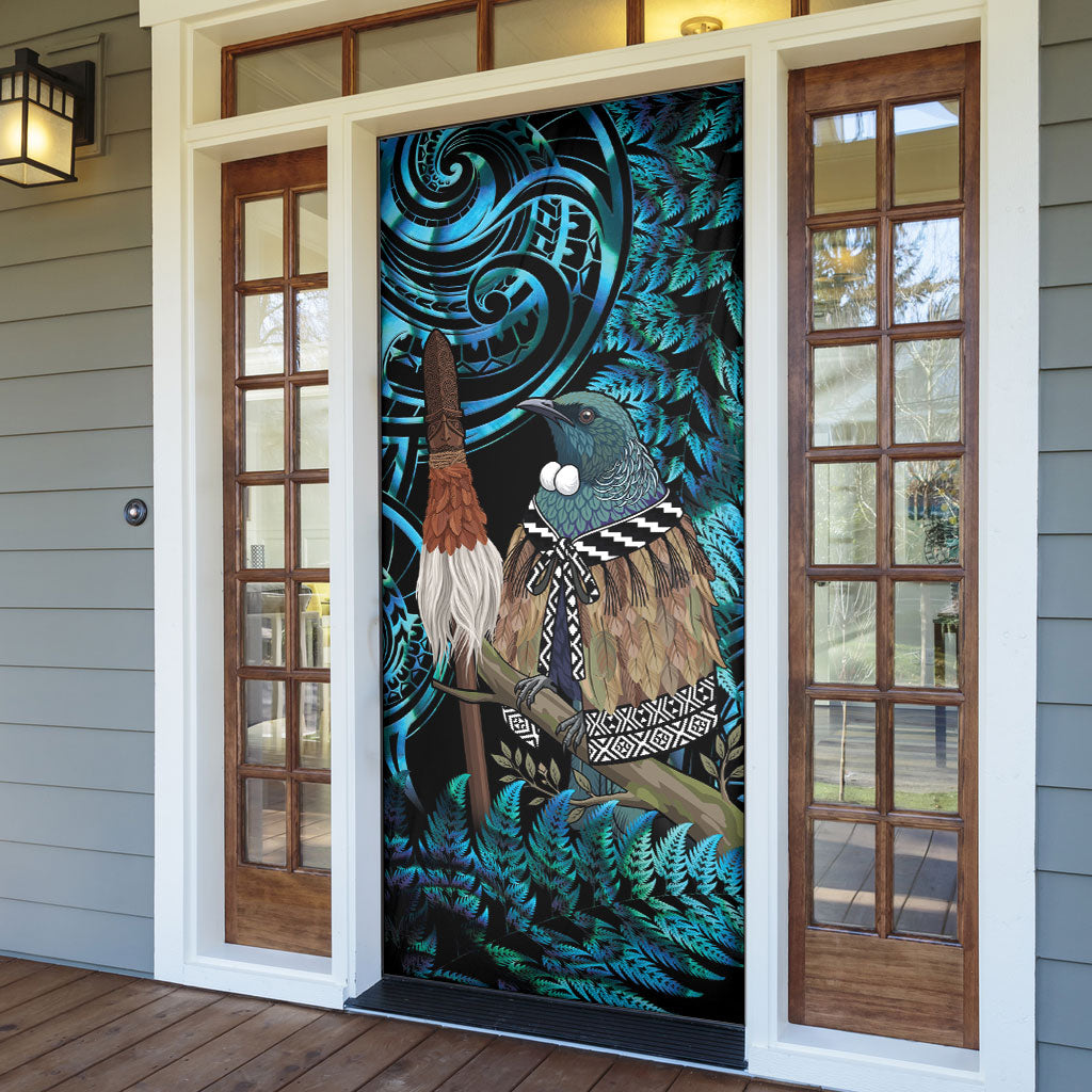 New Zealand Tui Bird Taiaha Door Cover Maori Weapon Paua Shell Mix Silver Fern LT14 - Polynesian Pride