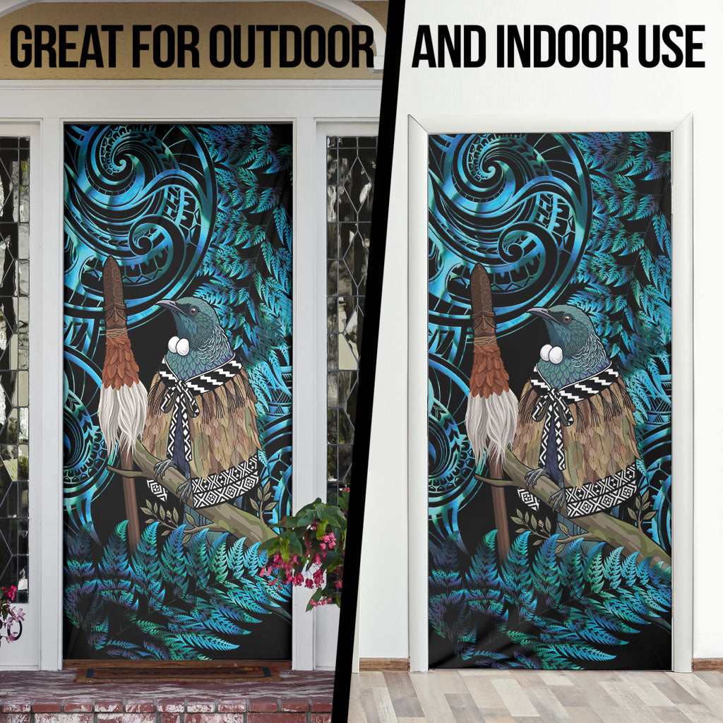 New Zealand Tui Bird Taiaha Door Cover Maori Weapon Paua Shell Mix Silver Fern LT14 - Polynesian Pride