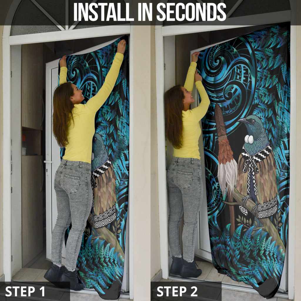 New Zealand Tui Bird Taiaha Door Cover Maori Weapon Paua Shell Mix Silver Fern LT14 - Polynesian Pride