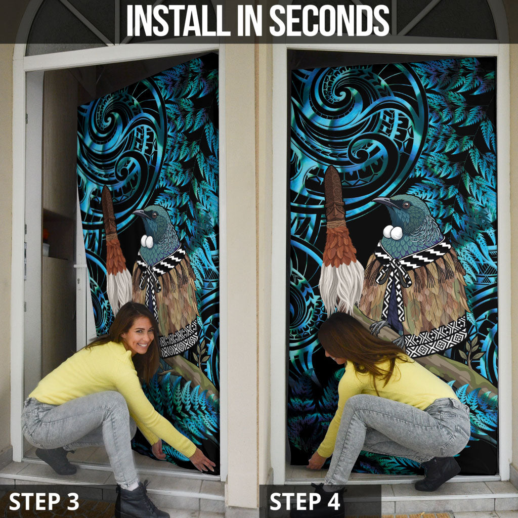 New Zealand Tui Bird Taiaha Door Cover Maori Weapon Paua Shell Mix Silver Fern LT14 - Polynesian Pride