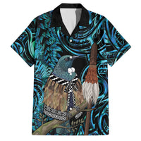New Zealand Tui Bird Taiaha Family Matching Long Sleeve Bodycon Dress and Hawaiian Shirt Maori Weapon Paua Shell Mix Silver Fern LT14 Dad's Shirt - Short Sleeve Turquoise - Polynesian Pride