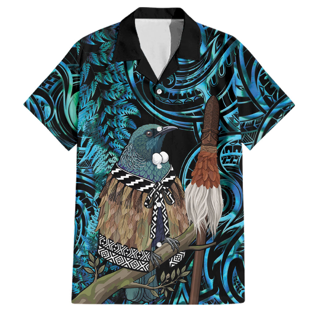 New Zealand Tui Bird Taiaha Family Matching Mermaid Dress and Hawaiian Shirt Maori Weapon Paua Shell Mix Silver Fern LT14 Dad's Shirt - Short Sleeve Turquoise - Polynesian Pride