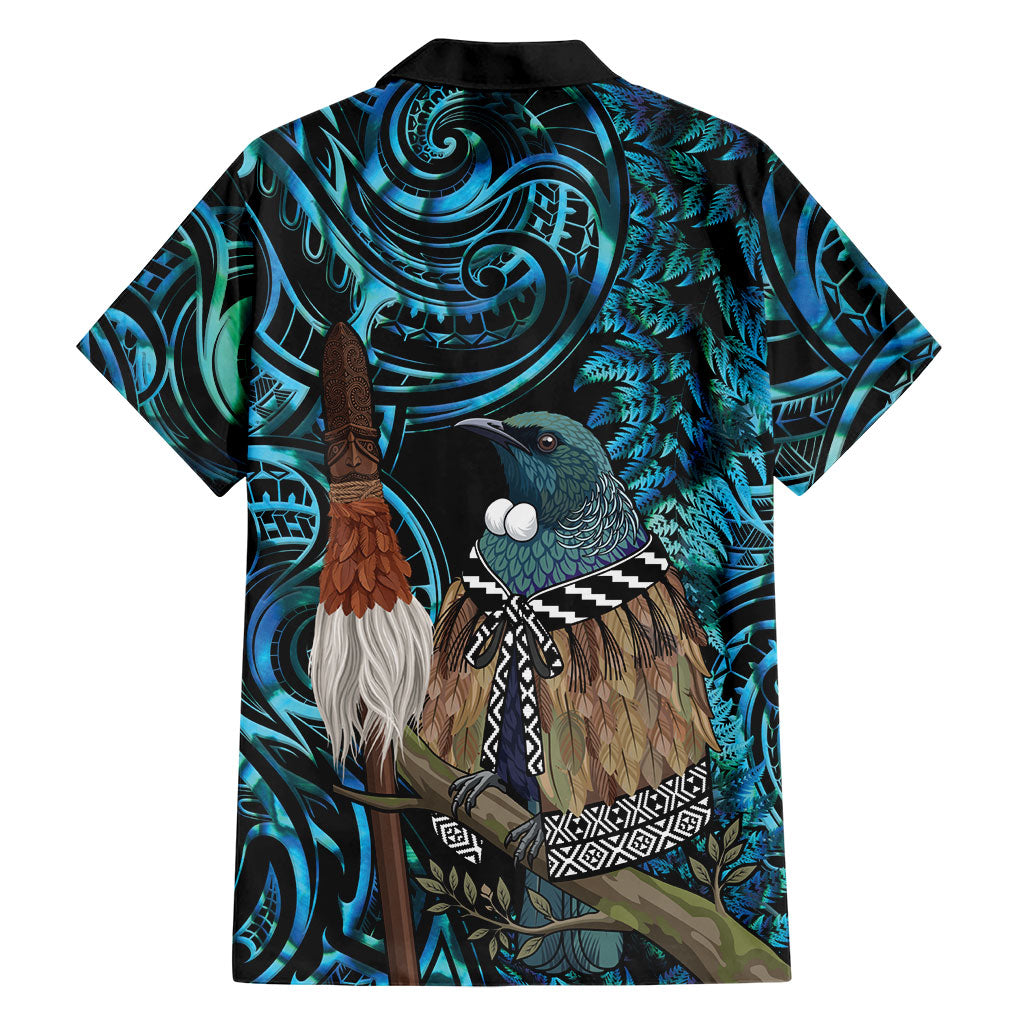 New Zealand Tui Bird Taiaha Family Matching Off Shoulder Maxi Dress and Hawaiian Shirt Maori Weapon Paua Shell Mix Silver Fern LT14 - Polynesian Pride