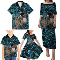 New Zealand Tui Bird Taiaha Family Matching Puletasi and Hawaiian Shirt Maori Weapon Paua Shell Mix Silver Fern LT14 - Polynesian Pride
