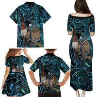 New Zealand Tui Bird Taiaha Family Matching Puletasi and Hawaiian Shirt Maori Weapon Paua Shell Mix Silver Fern LT14 - Polynesian Pride