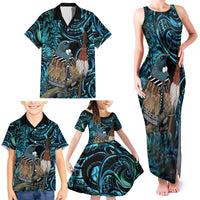 New Zealand Tui Bird Taiaha Family Matching Tank Maxi Dress and Hawaiian Shirt Maori Weapon Paua Shell Mix Silver Fern LT14 - Polynesian Pride