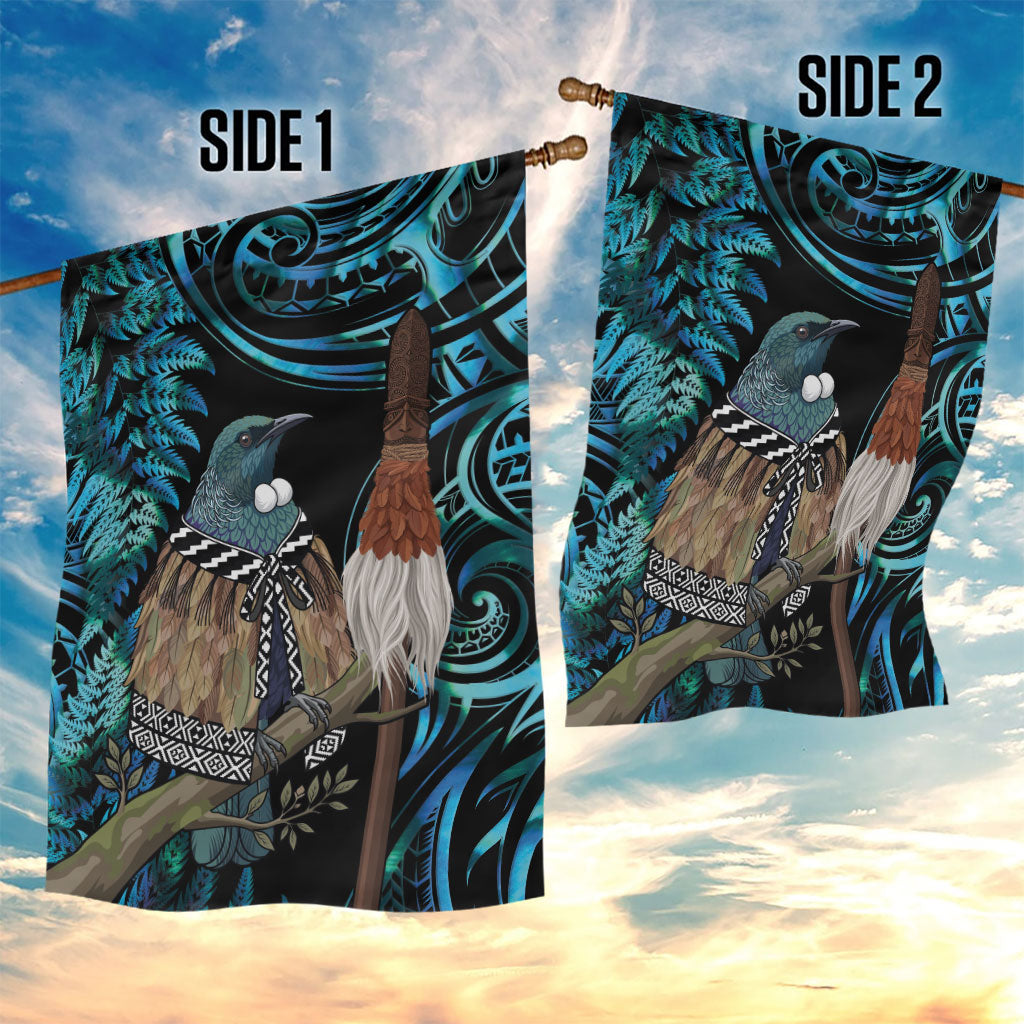 New Zealand Tui Bird Taiaha Garden Flag Maori Weapon Paua Shell Mix Silver Fern LT14 - Polynesian Pride