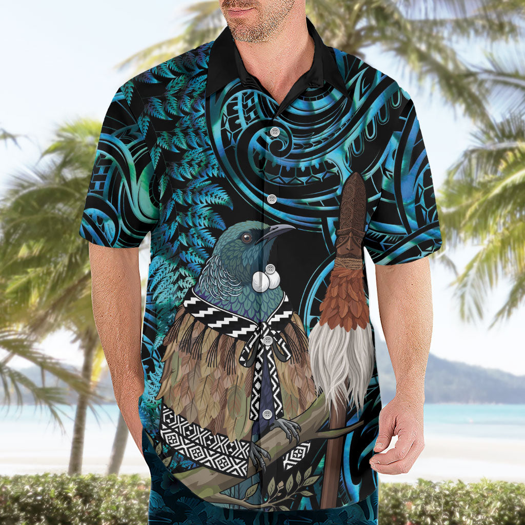 New Zealand Tui Bird Taiaha Hawaiian Shirt Maori Weapon Paua Shell Mix Silver Fern LT14 - Polynesian Pride