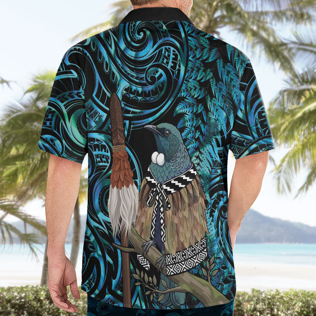 New Zealand Tui Bird Taiaha Hawaiian Shirt Maori Weapon Paua Shell Mix Silver Fern LT14 - Polynesian Pride