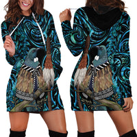New Zealand Tui Bird Taiaha Hoodie Dress Maori Weapon Paua Shell Mix Silver Fern LT14 - Polynesian Pride