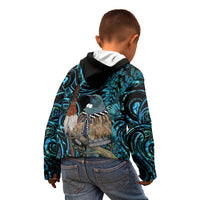 New Zealand Tui Bird Taiaha Kid Hoodie Maori Weapon Paua Shell Mix Silver Fern LT14 - Polynesian Pride