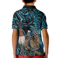 New Zealand Tui Bird Taiaha Kid Polo Shirt Maori Weapon Paua Shell Mix Silver Fern LT14 - Polynesian Pride
