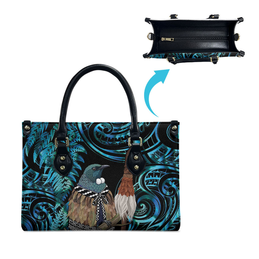 New Zealand Tui Bird Taiaha Leather Bag Maori Weapon Paua Shell Mix Silver Fern LT14 - Polynesian Pride